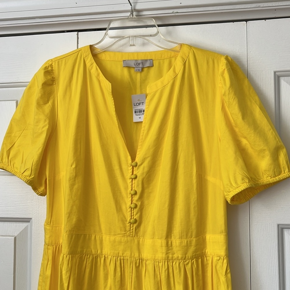 NWT Ann Taylor LOFT yellow tiered cotton poplin dress 10 12 - Picture 3 of 7